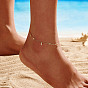 925 Sterling Silver Cable Chain Anklet, Micro Pave Cubic Zirconia Round Charm