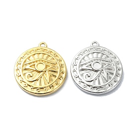 304 Stainless Steel Pendants, Flat Round with Eye of Horus Charm
