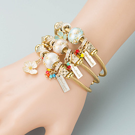 Boho Style Multi-Element Beaded Heart Pendant and Flower Charm Bracelet Set
