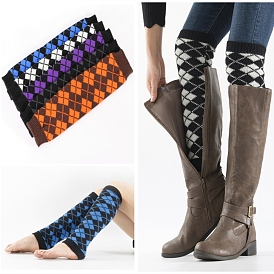 Polyacrylonitrile Fiber Yarn Leg Warmers, Rhombus Pattern Winter Warm Long Boots Leg Covers for Women