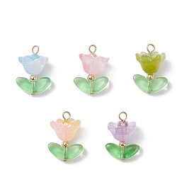 5 кулоны лэмпворк ручной работы, цветок, со стеклом и латунью