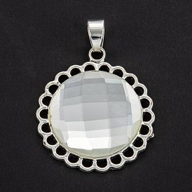 Alloy Pendants, with Glass Cabochon, Flat Round