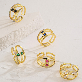 Geometric Openwork Ring with Zirconia Stones for Women, Minimalist and Elegant Design