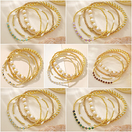 4Шт. браслеты из натуральных драгоценных камней, бусин CCB и стеклянных бусинок круглой формы для женщин, с имитацией жемчуга
