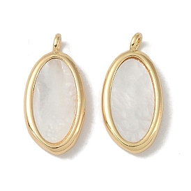 Natural White Shell Pendants, Brass Oval Charms