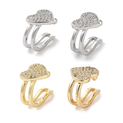 Женские серьги-каффы из латуни с микропаве и цирконием в форме сердца, долговечный, без кадмия и без свинца