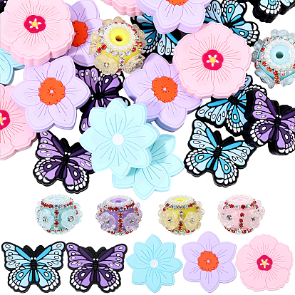 Наборы для изготовления украшений своими руками, включая силиконовые бусины и бусины из смолы со стразами., цветок и бабочка