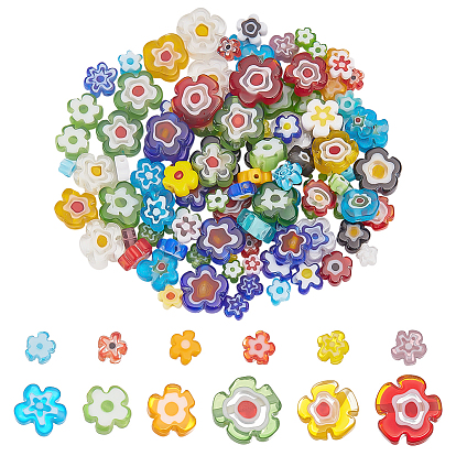 120шт 4 стили стеклянные бусины миллефиори ручной работы, цветок