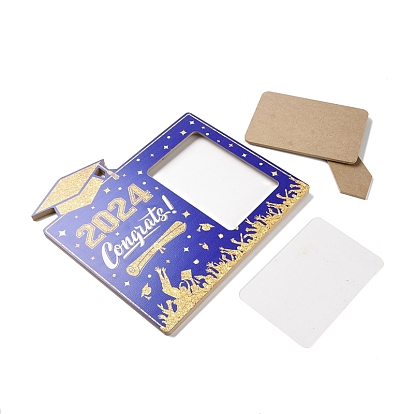 Graduate Theme Wooden Photo Frame, Graduation Picture Frame for Home Office Desktop Ornaments, Rectangle with Word & Hat
