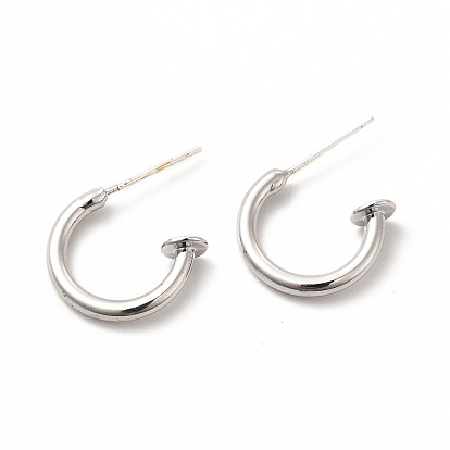 Alloy C--shape Stud Earring Settings with Round Tray, with 304 Stainless Steel Pins, Cadmium Free & Lead Free