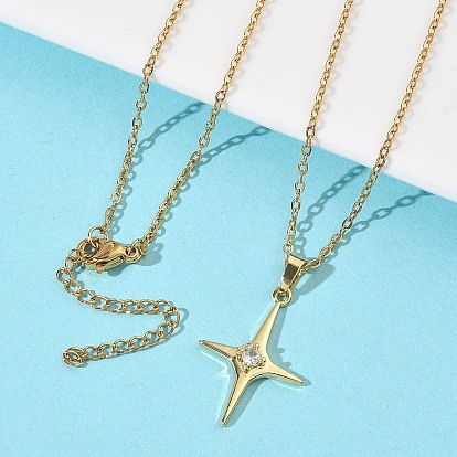 Подвеска в форме звезды из прозрачного кубического циркония с латунным паве 304 цепочка из нержавеющей стали для женщин, вакуумное покрытие pvd