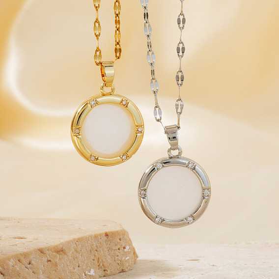 Модные латунные прозрачные кубические цирконии плоские круглые подвески ожерелья женские универсальные аксессуары, белые