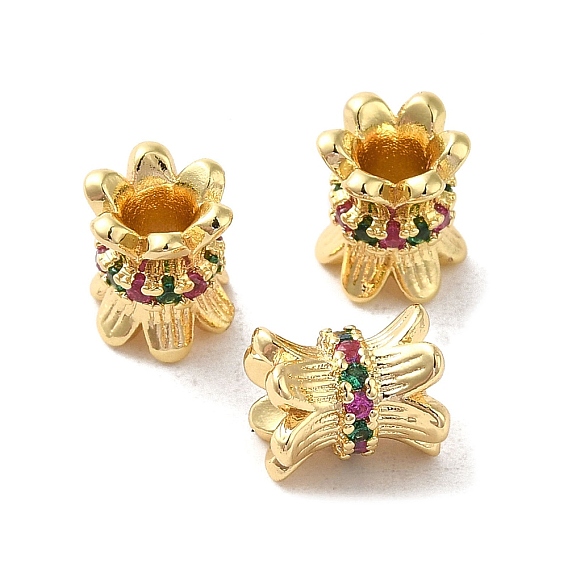 Rack Plating Brass Pave Cubic Zirconia Beads, Lead Free, Long-Lasting Plated