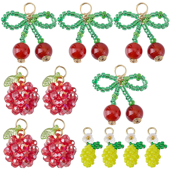 12шт 3 стили стеклянные подвески из бисера, С латунным кольцом прыжка