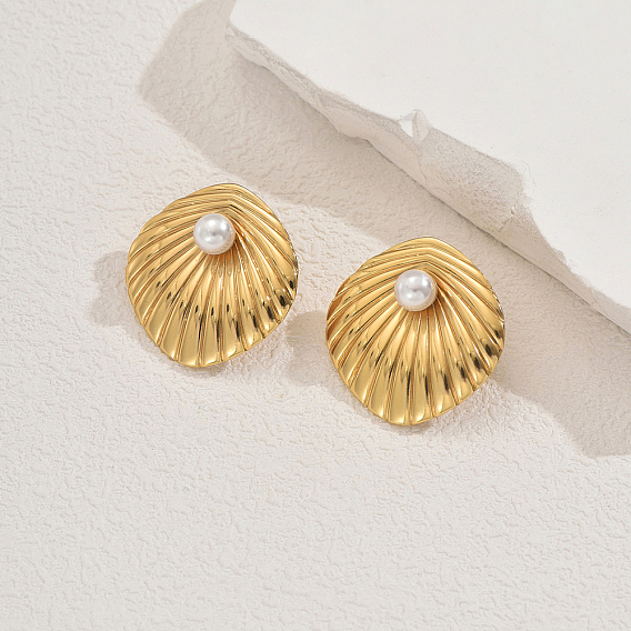 Элегантные 201 серьги-гвоздики из текстурированной нержавеющей стали в форме ромба, с имитацией жемчуга