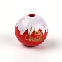 Natural Wood Beads, Christmas Theme, Round with Word Merry Christmas