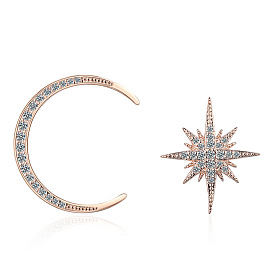 Asymmetric Star Moon Earrings for Women - Elegant Zircon Inlaid, Minimalist Fashion.