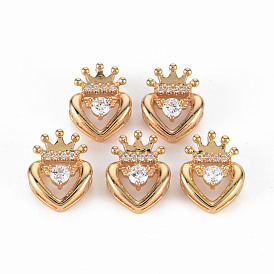 Rack Plating Brass Micro Pave Clear Cubic Zirconia Charms, Long-Lasting Plated, Cadmium Free & Lead Free, Heart