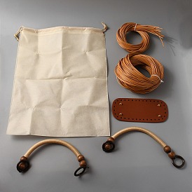 Набор женских сумок из пластика из ротанга своими руками, включая шнур из искусственного ротанга, вкладыш в сумку на шнурке, основа сумки крючком, ручка кошелька из деревянных бусин