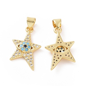 Brass Micro Pave Cubic Zirconia Pendants, Star with Evil Eye Charm