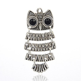 Антикварные серебряный сплав горный хрусталь подвески, сова подвески для Хэллоуина ювелирных изделий, 52x21x4 мм, отверстие : 3 мм
