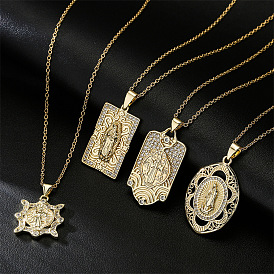Copper Inlaid with Zirconia Religious Jewelry: Golden Mary Necklace