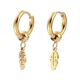 6пары вакуумного покрытия PVD 201 серьги-кольца в форме перьев из нержавеющей стали с 304 булавкой из нержавеющей стали для женщин