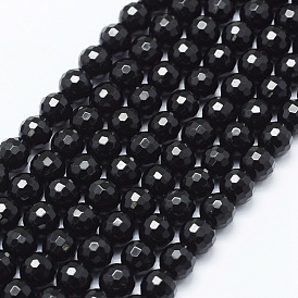 Hebras de cuentas de ónix negro natural, teñido, rondo, facetado (128 facetas)