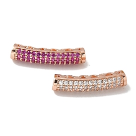 Brass Cubic Zirconia Curved Tube Beads, Long-Lasting Plated, Lead Free & Cadmium Free, Rose Gold