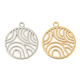 Brass Etched Metal Embellishments Charms, Long-Lasting Plated, Flat Round with Hollow Out