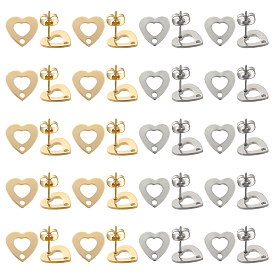 40шт. 2 цвет 201 фурнитура для сережек-гвоздиков в форме сердца из нержавеющей стали, с отверстием и 316 штифтом из нержавеющей стали и 40 ушными гайками