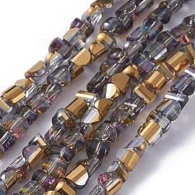 Electroplate Glass Beads Strands, Faceted, Half Plated, Half Round