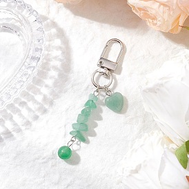 Heart Round Natural Gemstone Pendant Decorations, with Alloy Swivel Clasps