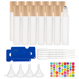 DIY Essential Oil Bottles Kit, with Frosted Glass Essential Oil Empty Perfume Bottles, Plastic Bottle Openers & Funnel Hopper & Dropper, Paper Rainbow Color Stickers