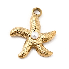 Ion Plating(IP) 304 Stainless Steel Pendants, with Plastic Bead, Starfish Charms