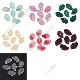 10 Pendentifs en verre tchèque transparents faits à la main, une feuille d'or, charmes de feuilles