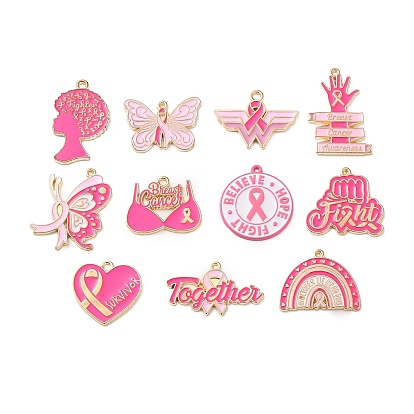 Эмалевые подвески из цинкового сплава с лентой для повышения осведомленности о раке груди