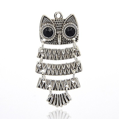 Антикварные серебряный сплав горный хрусталь подвески, сова подвески для Хэллоуина ювелирных изделий, 52x21x4 мм, отверстие : 3 мм