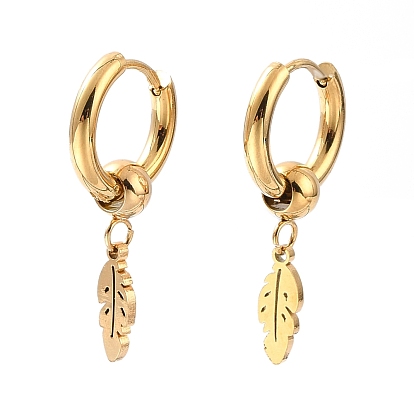 6пары вакуумного покрытия PVD 201 серьги-кольца в форме перьев из нержавеющей стали с 304 булавкой из нержавеющей стали для женщин