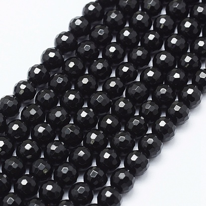 Natural Black Onyx Beads Strands, Dyed, Round, Faceted(128 Facets)