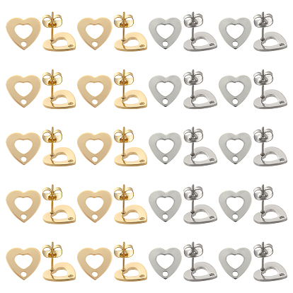 40шт. 2 цвет 201 фурнитура для сережек-гвоздиков в форме сердца из нержавеющей стали, с отверстием и 316 штифтом из нержавеющей стали и 40 ушными гайками
