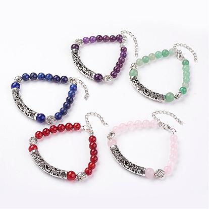 Pulseras de cuentas de piedras preciosas naturales, Con hallazgos de latón y hierro, Correa de la aleación del tubo y de la langosta