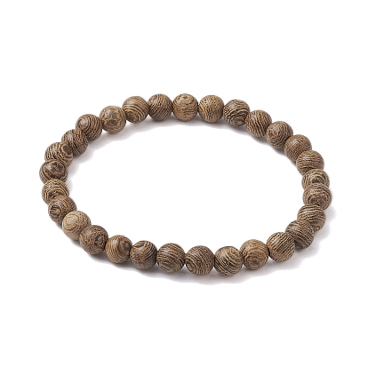 6.5mm runde Stretch-Armbänder aus natürlichem Wenge-Holz mit Perlen für Damen