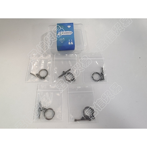 5 Sets 5 Style  304 Stainless Steel Toggle Clasps, Ring