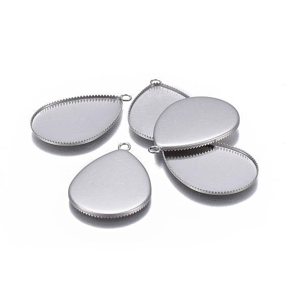 Tarnish Resistant 304 Stainless Steel Pendant Cabochon Settings, Milled Edge Bezel Cups, teardrop
