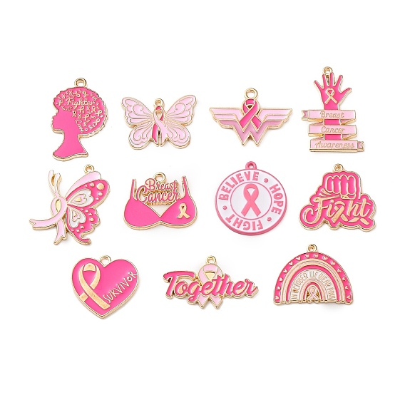 Эмалевые подвески из цинкового сплава с лентой для повышения осведомленности о раке груди