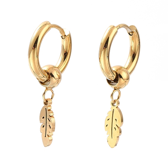 6пары вакуумного покрытия PVD 201 серьги-кольца в форме перьев из нержавеющей стали с 304 булавкой из нержавеющей стали для женщин