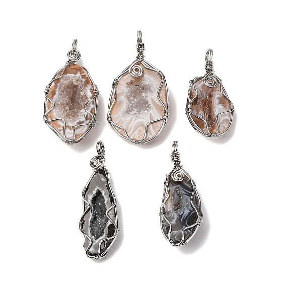 Естественно агат большие кулоны, подвески-самородки с медной проволокой платинового оттенка