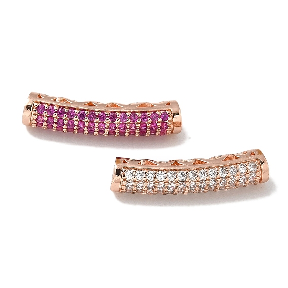 Латунные изогнутые трубчатые бусины из кубического циркония, долговечный, без свинца и без кадмия, розовое золото 