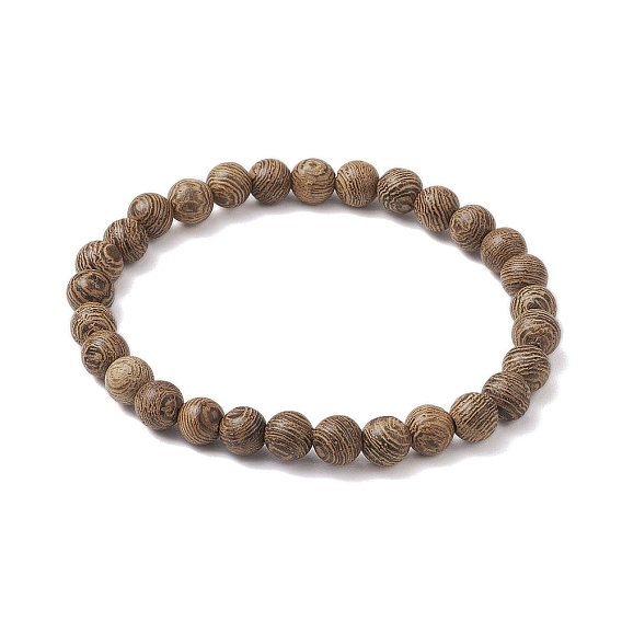 6.5mm runde Stretch-Armbänder aus natürlichem Wenge-Holz mit Perlen für Damen